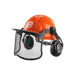 安全装备| Husqvarna功能性森林电锯头盔，金属网面罩-橙色