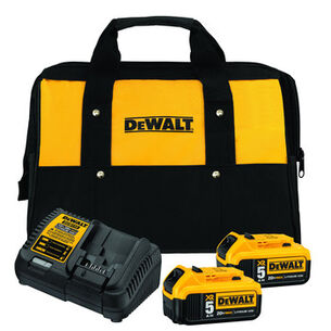 电池和充电器| Dewalt 20V MAX XR 5 Ah锂离子电池(2包)和充电器入门套件