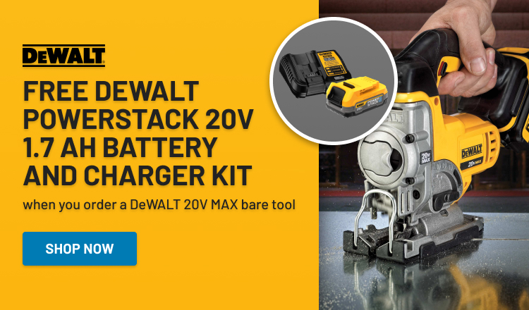 免费DeWALT Powerstack 20V 1.7 ah电池和充电器套件