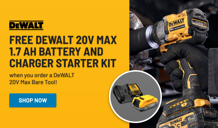 FREE DeWALT 20V Max 1.7 Ah Battery and Charger Starter Kit!