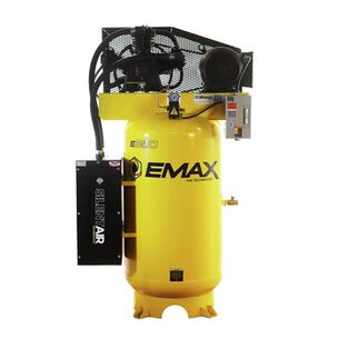 PRODUCTS | EMAX 7.5 HP 80 Gallon 2-Stage Single Phase 26 CFM @100 PSI Industrial 3-Cylinder Splash Lubricated Pump Electric SILENT Air Compressor