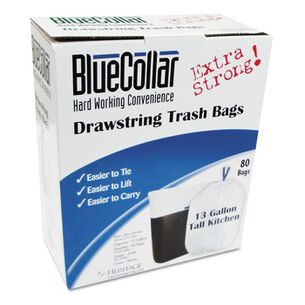 STORAGE AND ORGANIZATION | BlueCollar 24 in. x 28 in. 13 Gallon 0.8 mil Drawstring Trash Bags - White (80/Box)