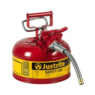 LIQUID TRANSFER EQUIPMENT | Justrite 1 Gallon Type II AccuFlow Steel Safety Can with 5/8 in. Metal Hose - Red
