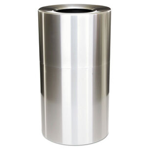 TRASH WASTE BINS | Rubbermaid Commercial 35-Gallon Open Top Round Indoor Receptacle with Liner - Satin Aluminum