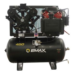 PRODUCTS | EMAX EGES1830ST 18 HP 30 Gallon Electric Start 2-Stage Industrial V4 Pressure Lubricated Solid Cast Iron Pump 39 CFM at 100 PSI Gas-Powered Air Compressor