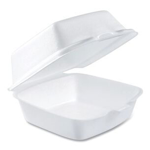 FOOD TRAYS CONTAINERS LIDS | Dart 5.38 in. x 5.5 in. x 2.88 in. Foam Hinged Lid Containers - White (500/Carton)