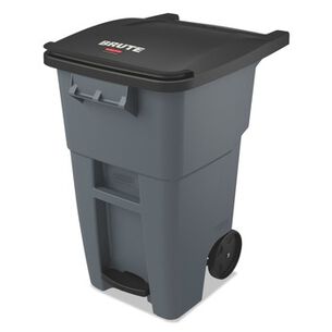 TRASH WASTE BINS | Rubbermaid Commercial 1971956 50 Gallon Brute Step-On Rollouts - Metal/Plastic, Gray