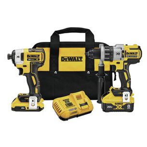 COMBO KITS | Factory Reconditioned Dewalt 20V MAX XR Brushless Lithium-Ion 1/2 in. Cordless Hammer Drill and 1/4 in. Impact Driver Combo Kit with 2 Batteries (2 Ah/8 Ah)