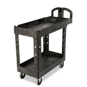 UTILITY CARTS | Rubbermaid Commercial 17.13 in. x 38.5 in. x 38.88 in. 500 lbs. Capacity 2 Lipped Shelves Heavy-Duty Plastic Utility Cart - Black