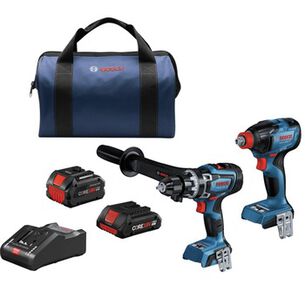 BKT 510903 | Bosch 18V Brushless Lithium-Ion 1/2 in. Cordless Hammer Drill Driver and Bit/Socket Impact Driver/Wrench Combo Kit with 2 Batteries (8 Ah/4 Ah)