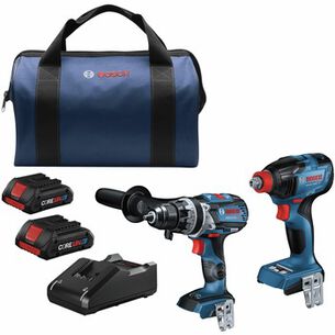 COMBO KITS | Factory Reconditioned Bosch 18V Brushless Lithium-Ion 1/4 in. and 1/2 in. Cordless Bit/Socket Impact Driver/Wrench and Hammer Drill Driver Combo Kit with 2 Batteries (4 Ah)