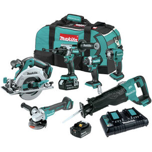 GWP 511073 | Makita 18V LXT Brushless Lithium-Ion Cordless 6-Tool Combo Kit with 2 Batteries (5 Ah)