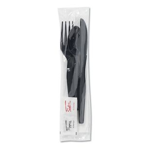 FOOD SERVICE | Dixie Wrapped Fork/Knife/Spoon/Napkin Packets - Black (250/Carton)