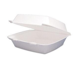 FOOD TRAYS CONTAINERS LIDS | Dart 8.38 in. x 7.78 in. x 3.25 in. 1-Compartment Foam Hinged Lid Containers - White (200/Carton)