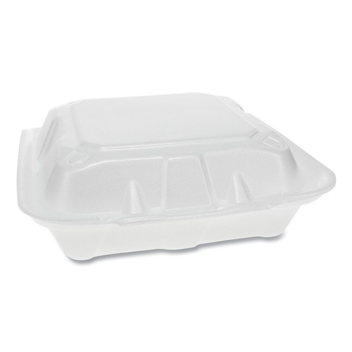 Mothers Day Sale! Save an Extra 10% off your order | Pactiv Corp. YTD188030000 8.42 in. x 8.15 in. x 3 in. Dual Tab Lock Foam Hinged Lid Containers - White (150/Carton) image number 0