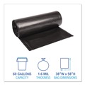 Trash Bags | Boardwalk X7658XKKR01 38 in. x 58 in. 60 gal. 1.6 mil Recycled Low-Density Polyethylene Can Liners - Black (100/Carton) image number 3