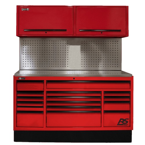 Cabinets | Homak RDCTS72002 72 in. CTS Set with Tool Board Backsplash - Red image number 0