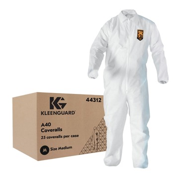 Ansell A40 Coveralls with Zipper Front and Elastic Wrists and Ankles - Medium/White (25/Carton)