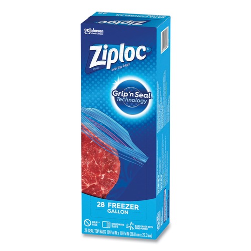 Ziploc 351126 1 Gallon 2.7 mil. 9.6 in. x 12.1 in. Zipper Freezer Bags -  Clear (28 Bags-Box, 9 Boxes-Carton)