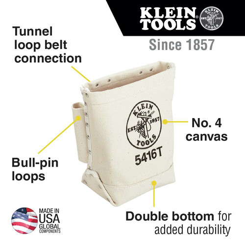 Klein Tools 5416T No. 4 Canvas 5 x 10 x 9 in. Bull Pin and Bolt Pouch with  Tunnel Connection