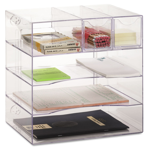 Rubbermaid 94600ROS Optimizers Four-Way Organizer with Drawers, Plastic, 10  x 13 1/4 x 13 1/4, Clear - 94600ROS