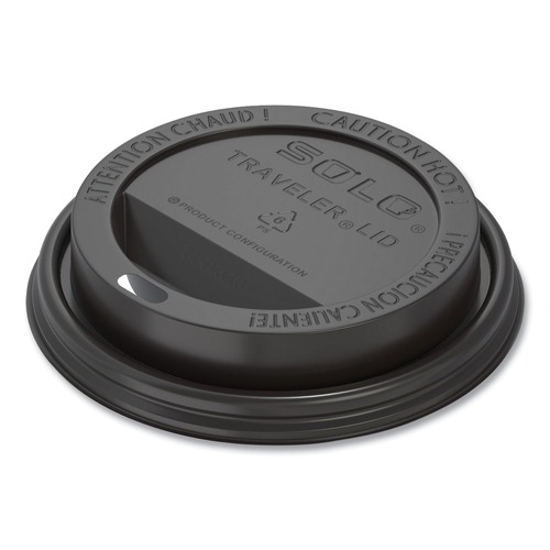 Cups and Lids | SOLO TLB316-0004 Traveler Cappuccino Style Dome Lid Fits 10 oz. to 24 oz. Cups - Black (1000/Carton) image number 0