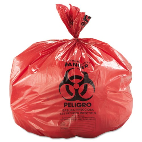 Trash Bags | Inteplast Group WSL4046R Low-Density 45 Gallon 40 in. x 46 in. Commercial Can Liners - Red (100/Carton) image number 0