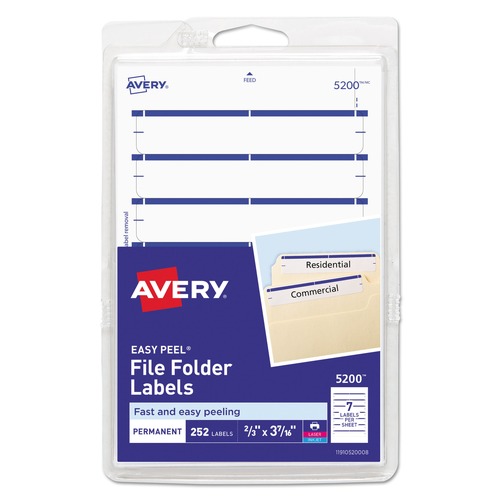  | Avery 05200 0.69 in. x 3.44 in. Permanent File Folder Labels - White (7/Sheet, 36 Sheets/Pack) image number 0
