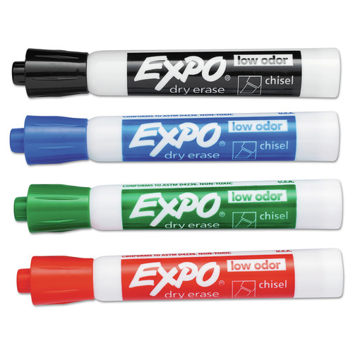 | EXPO 80074 Broad Chisel Tip Low-Odor Dry-Erase Marker - Assorted Colors (4/Set) image number 0