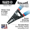 Cable and Wire Cutters | Klein Tools 11053 6 - 12 AWG Stranded Double Dipped Wire Stripper Cutter - Blue/Red image number 6