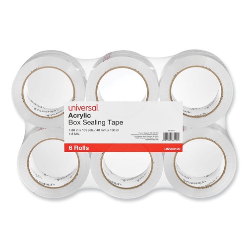 Mothers Day Sale! Save an Extra 10% off your order | Universal UNV63120 3 in. Core 1.88 in. x 109 yds. 1.7 mil Deluxe General-Purpose Acrylic Box Sealing Tape - Clear (6/Pack) image number 0