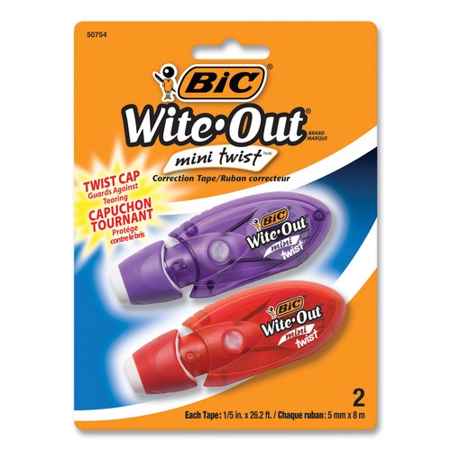  | BIC WOMTP21 Wite-Out Mini Twist Correction Tape, Non-Refillable, 1/5-in X 314-in (2/Pack) image number 0