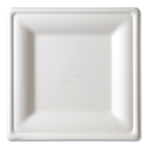 Early Labor Day Sale | Eco-Products EP-P023 Renewable Square Sugarcane Plates - Large, Natural White (250/Carton) image number 0