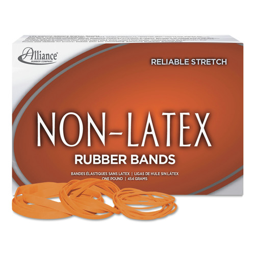  | Alliance 37646 Non-Latex Rubber Bands, Sz. 64, Orange, 3 1/2 X 1/4, 380 Bands/1lb (1-Box) image number 0
