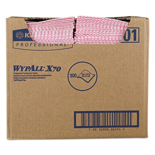 Mothers Day Sale! Save an Extra 10% off your order | WypAll KCC 06354 X70 1-Ply 12.5 in. x 23.2 in. Wipers - Red (300/Carton) image number 0