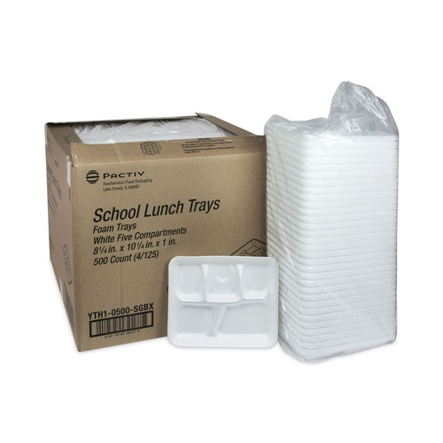 Pactiv Foam School Trays, 5-Compartment, 8.25 x 10.25 x 1, Black,  500/Carton 