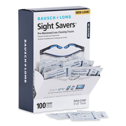 Eye Protection | Bausch & Lomb 8574GM Sight Savers 8 in. x 5 in. Premoistened Lens Cleaning Tissues (100/Box) image number 0