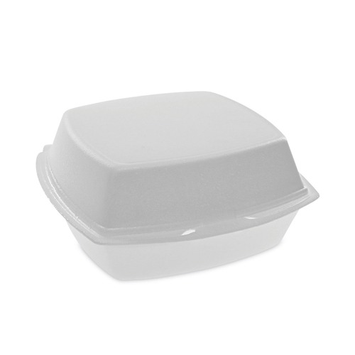 Mothers Day Sale! Save an Extra 10% off your order | Pactiv Corp. YTH100800000 6.38 in. x 6.38 in. x 3 in. Foam Hinged Lid Container With Single Tab Lock - White (500/Carton) image number 0