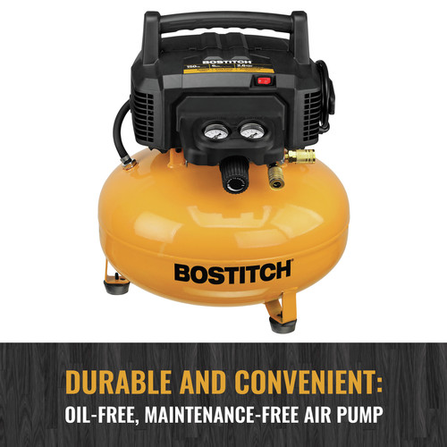 Bostitch BTFP02012 0.8 HP 6 Gallon Oil-Free Pancake Air Compressor