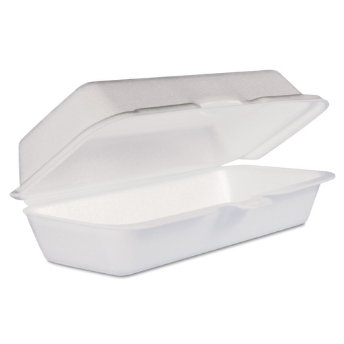 Mothers Day Sale! Save an Extra 10% off your order | Dart 72HT1 3.8 in. x 7.1 in. x 2.3 in. Foam Hinged Lid Hot Dog Container - White (500/Carton) image number 0
