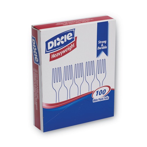 Mothers Day Sale! Save an Extra 10% off your order | Dixie FH207 Heavyweight Plastic Cutlery Forks - White (100/Box) image number 0