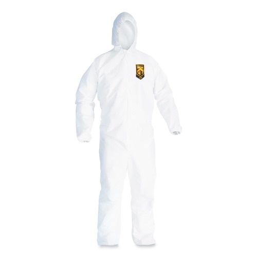 Bib Overalls | KleenGuard KCC49112 A20 Breathable Particle Protection Coveralls with Hood and Elastic Back - Medium, White (24/Carton) image number 0