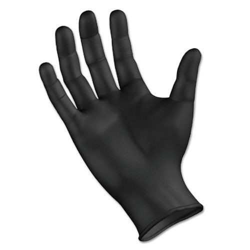 Work Gloves | Boardwalk BWK396MBX 4.4 mil General Purpose Powder-Free Disposable Nitrile Gloves - Medium, Black (100/Box) image number 0