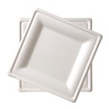 Early Labor Day Sale | Eco-Products EP-P023 Renewable Square Sugarcane Plates - Large, Natural White (250/Carton) image number 1