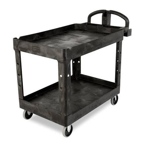 Heavy-Duty Utility Cart with Lipped Shelves, Plastic, 2 Shelves, 500 lb  Capacity, 25.9 x 45.2 x 32.2, Black