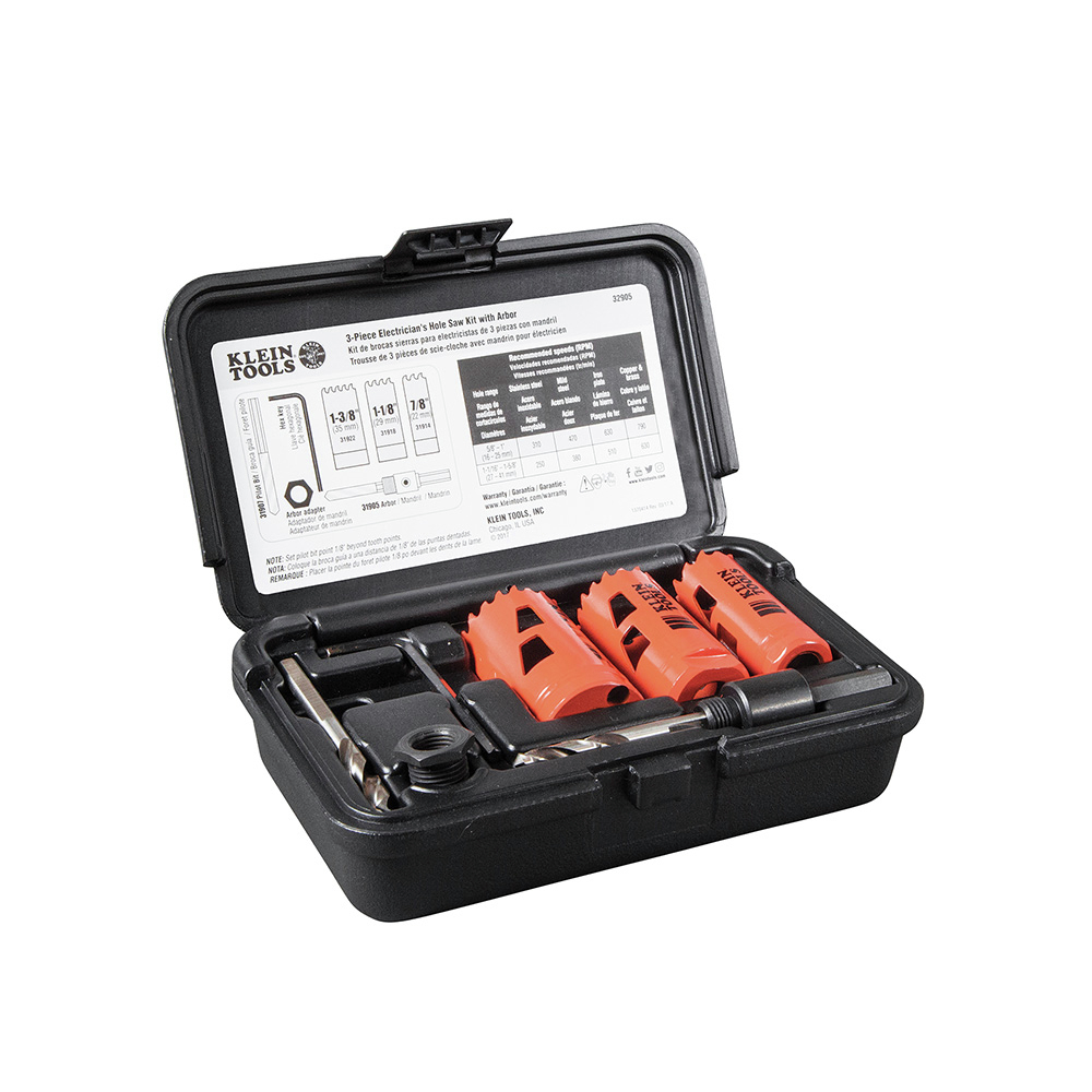 Klein Tools 32905 5-Piece Electrician's Hole Saw Kit with Arbor for Cutting Steel