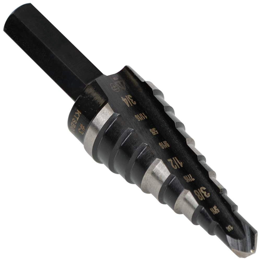 Klein Tools KTSB03 3/8-Inch Hex Shank Step Drill Bit Double Fluted #3