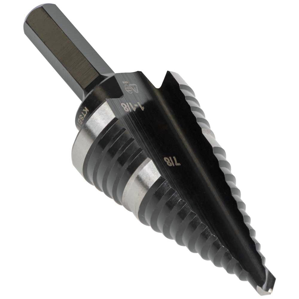 Klein Tools KTSB11 Step Drill Bit #11 Double-Fluted 7/8 to 1-1/8-Inch with Easy-to-Read Markings and Targets