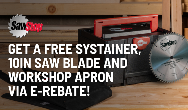 FREE Systainer containing a 10in Saw Blade and Workshop Apron via e-rebate!